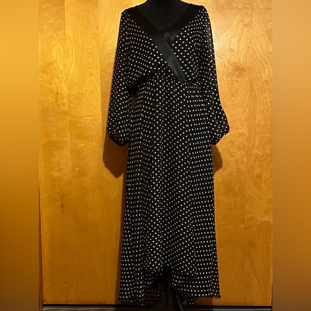 The Pyramid Collection Large Black and White Polka Dot Chiffon Maxi Dress